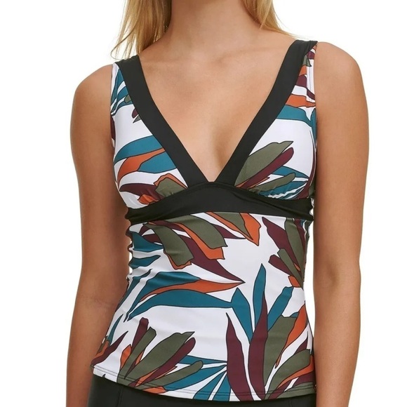 Dkny Other - DKNY SOFT WHITE MULTI Leaf-Printed Tankini Swim Top, US Large